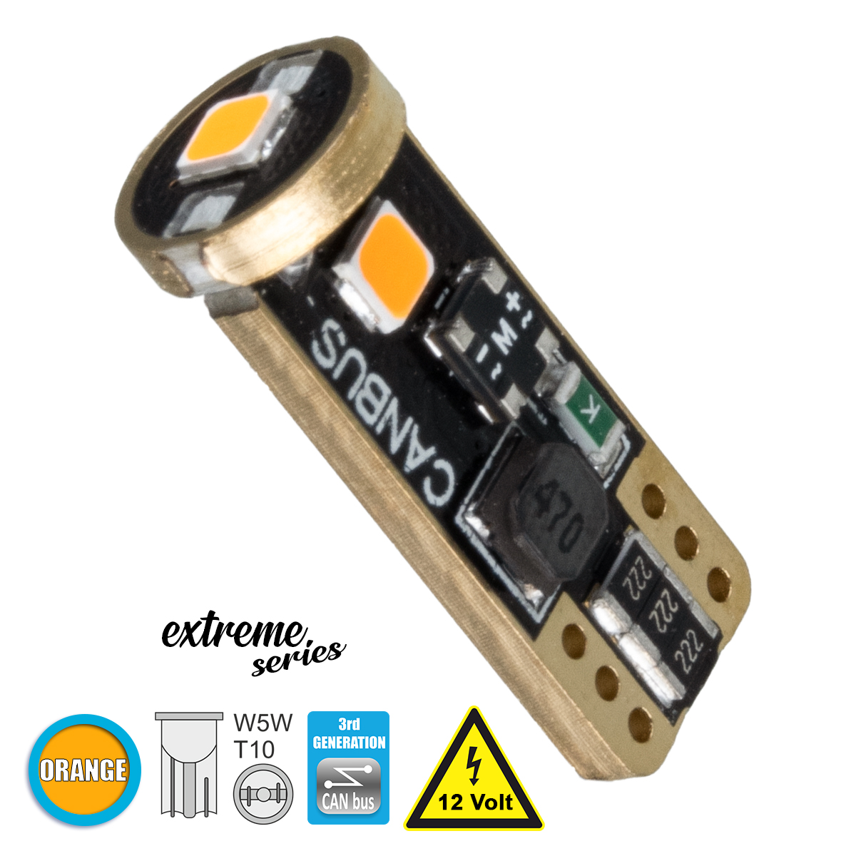 GloboStar® T10 W5W 81117 Λάμπα Αυτοκίνητου 3rd Generation Can-Bus Extreme Series LED 3 SMD 3030 3W 360lm 360° DC 12V IP20 Πορτοκαλί