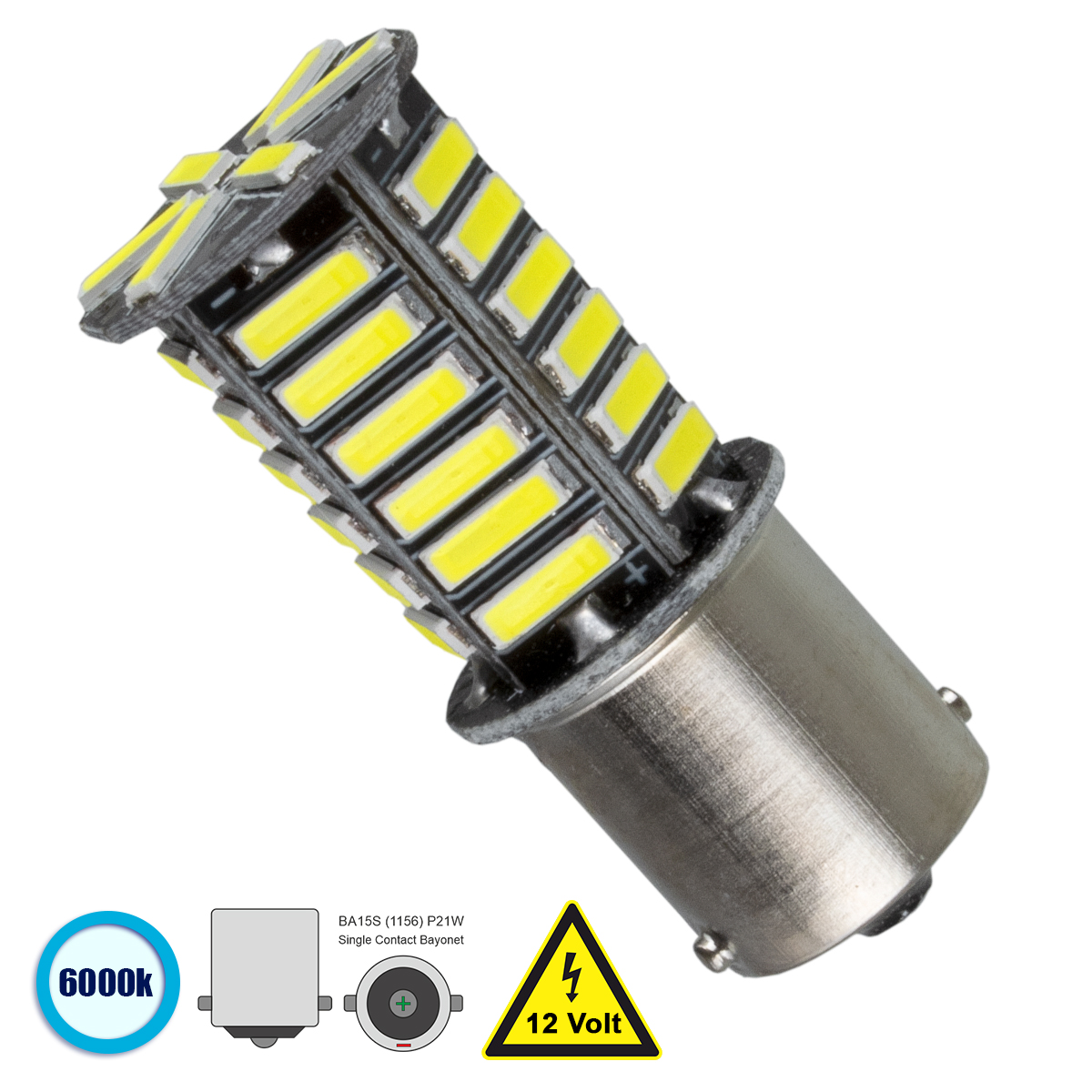 GloboStar® P21W 1156 81209 Λάμπα Αυτοκίνητου BA15S LED 36 SMD 7020 8W 1200lm 360° DC 12V IP20 Ψυχρό Λευκό 6000K