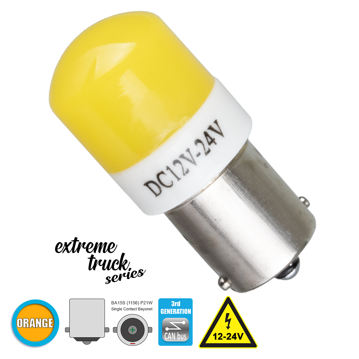 GloboStar® 1156 - BA15S - P21W 81265 Λάμπα Αυτοκινήτου & Φορτηγού 3rd Generation Can-Bus Extreme Truck Series LED 6 SMD 3030 3W 360lm 360° DC 12-24V IP20 Πορτοκαλί