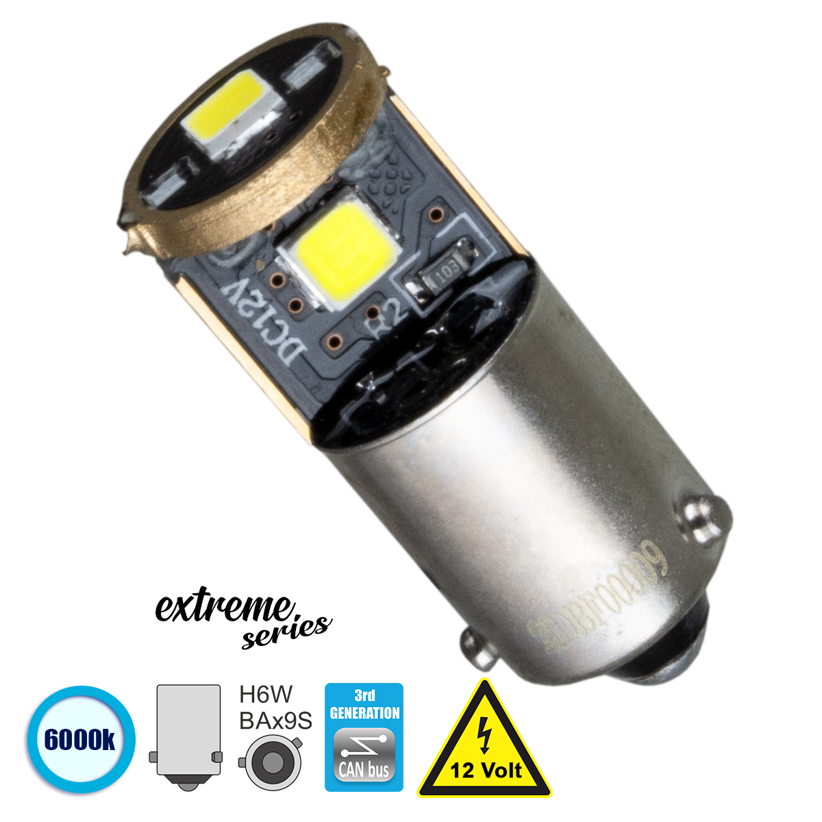 GloboStar® BA9S - T4W 81296 Λάμπα Αυτοκινήτου 3rd Generation Can-Bus Extreme Series LED 3 SMD 3030 3W 450lm 360° DC 12V IP20 Ψυχρό Λευκό 6000K
