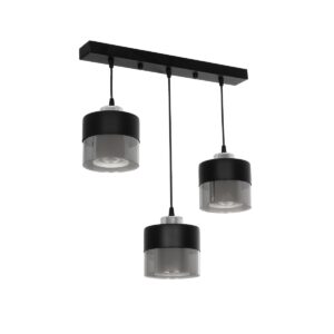 GloboStar® SHINEVA 201-0080 Vintage Κρεμαστό Φωτιστικό Ράγα Τρίφωτο 3 x E27 IP20 Μαύρο Μέταλλο - Μ55 x Π25 x Υ70cm