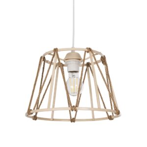 GloboStar® JUTE 203-0092 Μοντέρνο Κρεμαστό Φωτιστικό Σχοινί Μονόφωτο 1 x E27 IP20 Μπεζ Μεταλλό με Μπεζ Σχοινί - Μ30 x Π30 x Υ23cm