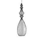 GloboStar® LILY 01561 Vintage Κρεμαστό Φωτιστικό Πλέγμα Μονόφωτο 1 x E27 IP20 Μαύρο Μέταλλο με Λευκό Ύφασμα - Μ90 x Π90 x Υ20cm
