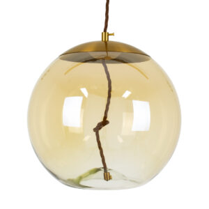 GloboStar® ΑΧΤΟΝ 00748 Μοντέρνο Κρεμαστό Φωτιστικό Μπάλα LED 7W 500 lm 180° AC 100-240V IP20 Θερμό Λευκό 2700K Μελί Γυαλί με Χρυσό Μέταλλο - Μ30 x Π30 x Υ30cm - 2 Xρόνια Εγγύηση