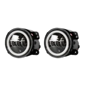 GloboStar® 85418 Σετ 2 x Προβολείς Ομίχλης JEEP WRANGLER - MERCEDES BENZ G CLASS - LAND ROVER DEFENDER - HAMMER H1-H2 - 4'' Ιντσών με Ring Light DRL LED CREE CXB COB 100W 7500lm DC 12V Αδιάβροχοι IP66 Ψυχρό Λευκό 6000K