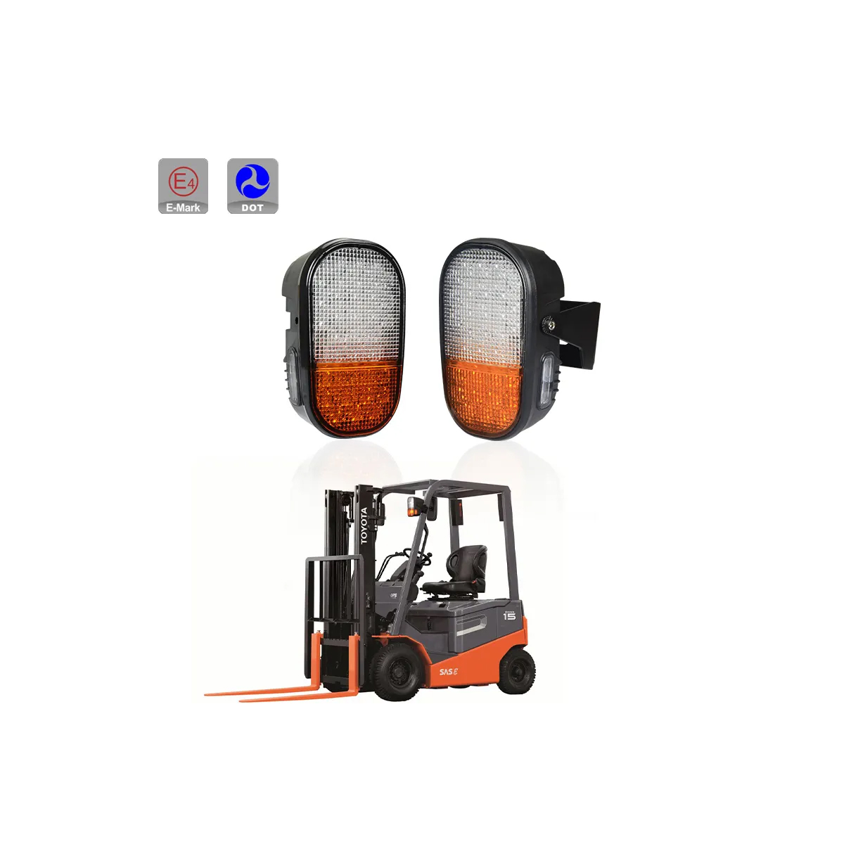 GloboStar® 85455 E57 Mark Σετ 2 x Φανάρια για TOYOTA & UNIVERSAL FORKLIFT Βασικού Φωτισμού για Οχήματα Περονοφόρα - Κλάρκ με Φλας LED 40W DC 10-80V Αδιάβροχα IP6K9K Πορτοκαλί & Ψυχρό Λευκό 6000K Μ20 x Π8 x Υ12cm - Image 11