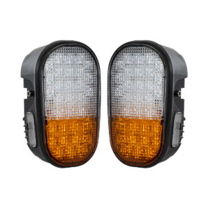 GloboStar® 85455 E57 Mark Σετ 2 x Φανάρια για TOYOTA & UNIVERSAL FORKLIFT Βασικού Φωτισμού για Οχήματα Περονοφόρα - Κλάρκ με Φλας LED 40W DC 10-80V Αδιάβροχα IP6K9K Πορτοκαλί & Ψυχρό Λευκό 6000K  Μ20 x Π8 x Υ12cm