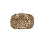 GloboStar® DARIO 204-0159 Boho Κρεμαστό Φωτιστικό Kαπέλο Μονόφωτο 1 x E27 IP20 Καφέ Rattan - Μ29 x Π29 x Υ16cm
