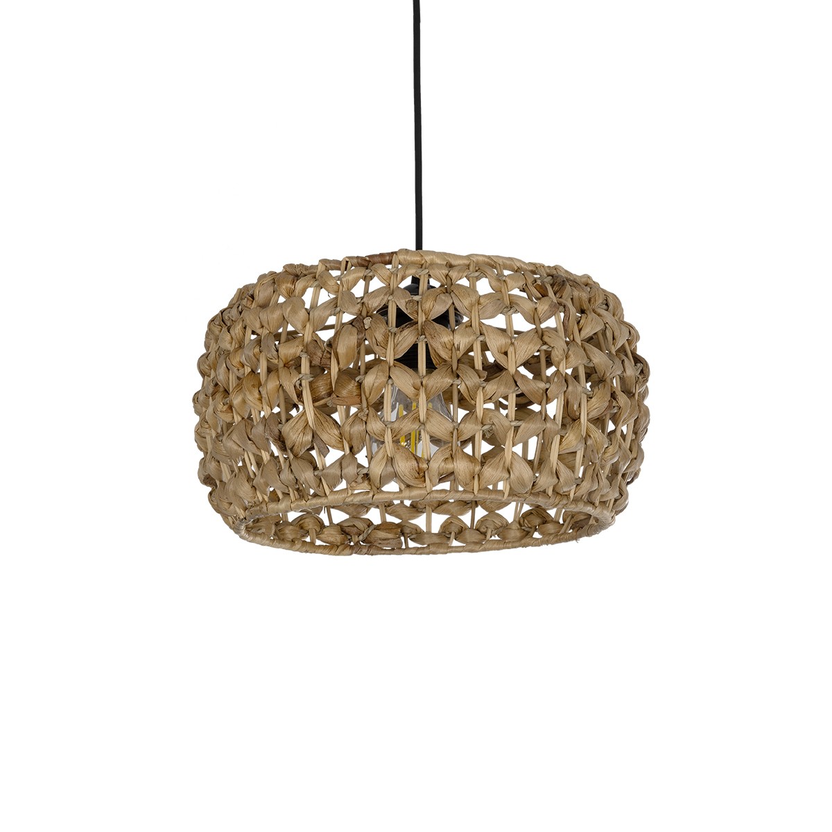 GloboStar® DARIO 204-0159 Boho Κρεμαστό Φωτιστικό Kαπέλο Μονόφωτο 1 x E27 IP20 Καφέ Rattan - Μ29 x Π29 x Υ16cm