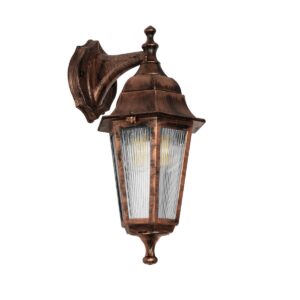 GloboStar® VITRO 203-0196 Vintage Επιτοίχιο Φωτιστικό Φαναράκι Μονόφωτο 1 x E27 IP44 Χάλκινο Πλαστικό Σώμα - Μ19 x Π16 x Υ34cm