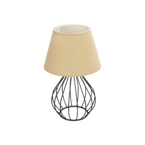 GloboStar® CLASS 204-0079 Μοντέρνο Eπιτραπέζιο Φωτιστικό Μονόφωτο 1 x E27 IP20 Μαύρο Μέταλλο με Μπεζ Ύφασμα - Μ22 x Π22 x Υ36cm