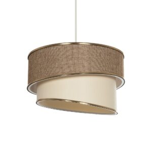 GloboStar® SONIA 203-0121 Μοντέρνο Κρεμαστό Φωτιστικό Καπέλο Μονόφωτο 1 x E27 IP20 Σκούρο Μπεζ & Μπεζ Ύφασμα με Χρυσή Λεπτομέρεια - Μ30 x Π30 x Υ90 cm