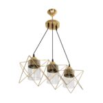 GloboStar® PLEX 202-0036 Μοντέρνο Κρεμαστό Φωτιστικό Πλέγμα Τρίφωτο 3 x E27 IP20 Χρυσό Μέταλλο με Διάφανο Γυαλί - Μ55 x Π20 x Υ70cm