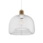 GloboStar® GLOZIA 201-0017 Μοντέρνο Κρεμαστό Φωτιστικό Πλέγμα Μονόφωτο 1 x E27 IP20 Λευκό & Χρυσό Μέταλλο - Μ26x Π26 x Υ70cm