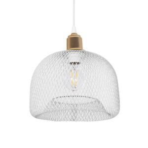 GloboStar® GLOZIA 201-0017 Μοντέρνο Κρεμαστό Φωτιστικό Πλέγμα Μονόφωτο 1 x E27 IP20 Λευκό & Χρυσό Μέταλλο - Μ26x Π26 x Υ70cm