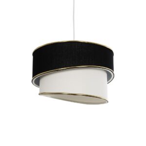 GloboStar® CYCLOP 204-0103 Μοντέρνο Κρεμαστό Φωτιστικό Kαπέλο Μονόφωτο 1 x E27 IP20 Μαύρο & Λευκό Ύφασμα - Μ30 x Π30 x Υ70cm