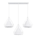 GloboStar® EIFFEL 61570 Vintage Κρεμαστό Φωτιστικό Ράγα Τρίφωτο 3 x E27 IP20 Λευκό Μέταλλο με Λευκό Ύφασμα - Μ68 x Π25 x Υ130cm