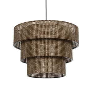 GloboStar® LEVEL 203-0171 Μοντέρνο Κρεμαστό Φωτιστικό Καπέλο Μονόφωτο 1 x E27 IP20 Καφέ Διάτρητο Ύφασμα - Μ38 x Π38 x Υ95cm