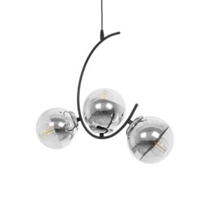 GloboStar® CITY 202-0041 Μοντέρνο Κρεμαστό Φωτιστικό Μπάλα Τρίφωτο 3 x E27 IP20 Μαύρο Μέταλλο με Διάφανο Γυαλί - Μ45 x Π15 x Υ55cm