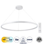 GloboStar® DIAMOND 61518 Κρεμαστό Φωτιστικό Δαχτυλίδι-Κύκλος LED CCT 75W 8400lm 360° AC 220-240V - Εναλλαγή Φωτισμού μέσω Τηλεχειριστηρίου All In One Ψυχρό 6000k+Φυσικό 4500k+Θερμό 2700k Dimmable Φ100cm - Λευκό - 3 Years Warranty