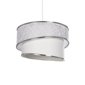 GloboStar® SONIA 203-0115 Μοντέρνο Κρεμαστό Φωτιστικό Καπέλο Μονόφωτο 1 x E27 IP20 Λευκό Ύφασμα με Ασημί Λεπτομέρεια -Μ30 x Π30 x Υ90 cm