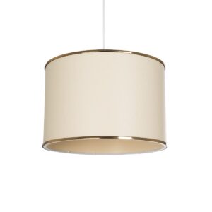 GloboStar® ELECTRA 203-0110 Μοντέρνο Κρεμαστό Φωτιστικό Καπέλο Μονόφωτο 1 x E27 IP20 Mπεζ Ύφασμα με Χρυσό Μέταλλο - Μ30 x Π30 x Υ23cm