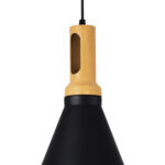 GloboStar® CALYPSO 01334-C Μοντέρνο Κρεμαστό Φωτιστικό Καμπάνα Μονόφωτο 1 x E27 IP20 Μαύρο & Χρυσό Μέταλλο με Μπεζ Ξύλο - Μ25 x Π25 x Υ40cm - Image 7