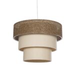 GloboStar® LEVEL 203-0172 Μοντέρνο Κρεμαστό Φωτιστικό Καπέλο Μονόφωτο 1 x E27 IP20 Σκούρο Καφέ & Λευκό Ύφασμα - Μ38 x Π38 x Υ95cm