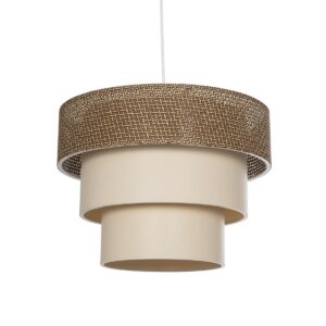 GloboStar® LEVEL 203-0172 Μοντέρνο Κρεμαστό Φωτιστικό Καπέλο Μονόφωτο 1 x E27 IP20 Σκούρο Καφέ & Λευκό Ύφασμα - Μ38 x Π38 x Υ95cm