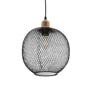 GloboStar® SOLUX 201-0019 Μοντέρνο Κρεμαστό Φωτιστικό Πλέγμα Μονόφωτο 1 x E27 IP20 Μαύρο & Χάλκινο Μέταλλο - Μ26 x Π26 x Υ70cm