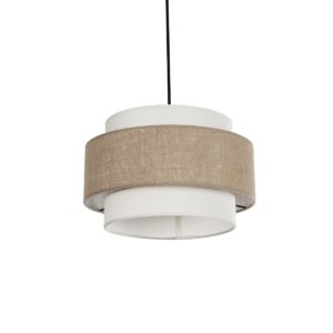 GloboStar® SOHO 204-0172 Μοντέρνο Κρεμαστό Φωτιστικό Kαπέλο Μονόφωτο 1 x E27 IP20 Μπεζ & Καφέ Ύφασμα - Μ30 x Π30 x Υ20cm