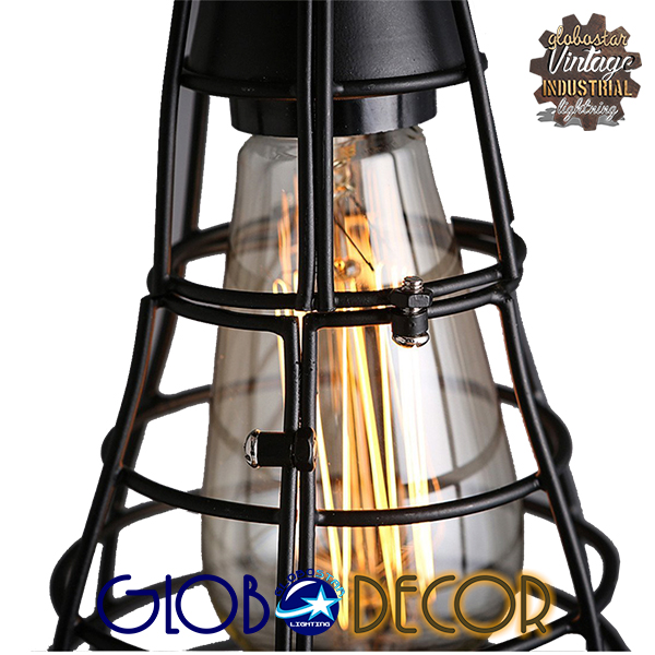 GloboStar® DROPS 01059 Vintage Κρεμαστό Φωτιστικό Πλέγμα Πολύφωτο 6 x E27 IP20 Μαύρο Μέταλλο - 120cm