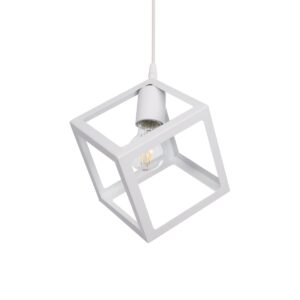 GloboStar® DISE 201-0052 Μοντέρνο Κρεμαστό Φωτιστικό Κύβος Μονόφωτο 1 x E27 IP20 Λευκό Μέταλλο - Μ18 x Π18 x Υ68cm