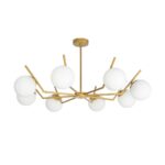 GloboStar® CANTILIER 201-0076 Vintage Φωτιστικό Οροφής Μπάλα Πολύφωτο 8 x E27 IP20 Χρυσό Μέταλλο με Γαλακτερό Γυαλί - Μ87 x Π87 x Υ52cm