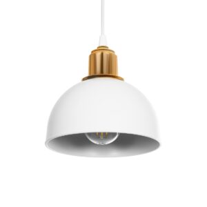 GloboStar® ΗUT 203-0147 Μοντέρνο Κρεμαστό Φωτιστικό Καμπάνα Μονόφωτο 1 x E27 IP20 Λευκό με Χρυσό Πλαστικό - Μ17.5 x Π17.5 x Υ80cm