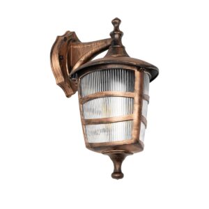 GloboStar® ZARDIN 203-0226 Vintage Επιτοίχιο Φωτιστικό Φαναράκι Μονόφωτο 1 x E27 IP44 Χάλκινο Πλαστικό Σώμα - Μ22 x Π17 x Υ27cm