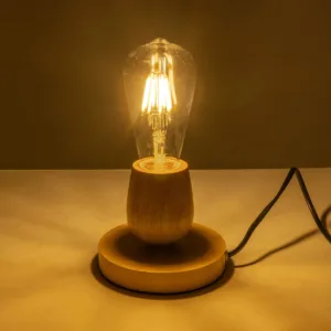 GloboStar® Round 99402 Μοντέρνο Ξύλινο Επιτραπέζιο Φωτιστικό Πορτατίφ Λαμπατέρ με Ντουί E27 Μονόφωτο Στρόγγυλο Μπεζ - Φυσικός Άχρωμος Δρυς με 1.8m καλώδιο και διακόπτη Φ12 x Υ10cm