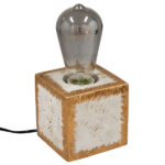GloboStar® Cement 99403 Μοντέρνο Φυσικό Τσιμέντο Επιτραπέζιο Φωτιστικό Πορτατίφ Λαμπατέρ με Ντουί E27 Μονόφωτο Κύβος Χρυσό - Γκρι / Λευκό Τσιμέντο με 1.8m Καλώδιο M10 x Π10 x Υ10cm