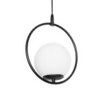 GloboStar® CIRCLE 201-0075 Vintage Κρεμαστό Φωτιστικό  Μονόφωτο Μπάλα  1 x E27 IP20 Μαύρο Μέταλλο με Γαλακτερό Γυαλί - Μ20 x Π25 x Υ70cm