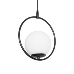 GloboStar® CIRCLE 201-0075 Vintage Κρεμαστό Φωτιστικό  Μονόφωτο Μπάλα  1 x E27 IP20 Μαύρο Μέταλλο με Γαλακτερό Γυαλί - Μ20 x Π25 x Υ70cm