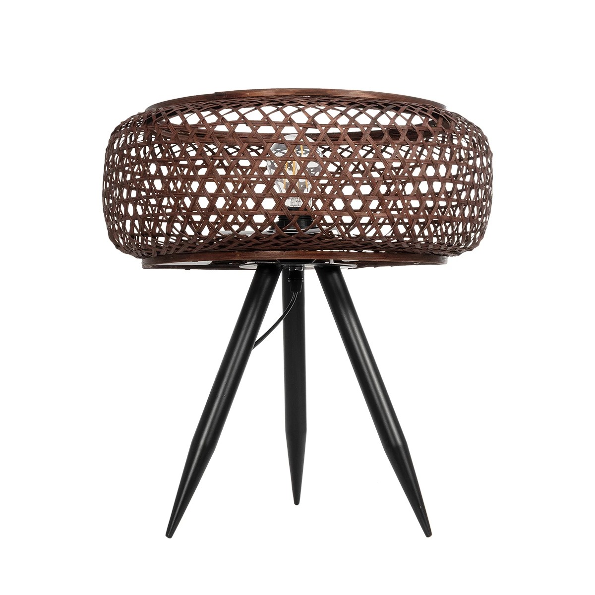 GloboStar® ZORION 999-0040 Vintage Επιτραπέζιο Φωτιστικό Πορτατίφ Μονόφωτο 1 x E27 IP20 Καφέ Ξύλο με Μαύρο Μέταλλο - Μ40 x Π40 x Υ43.5cm - Image 2