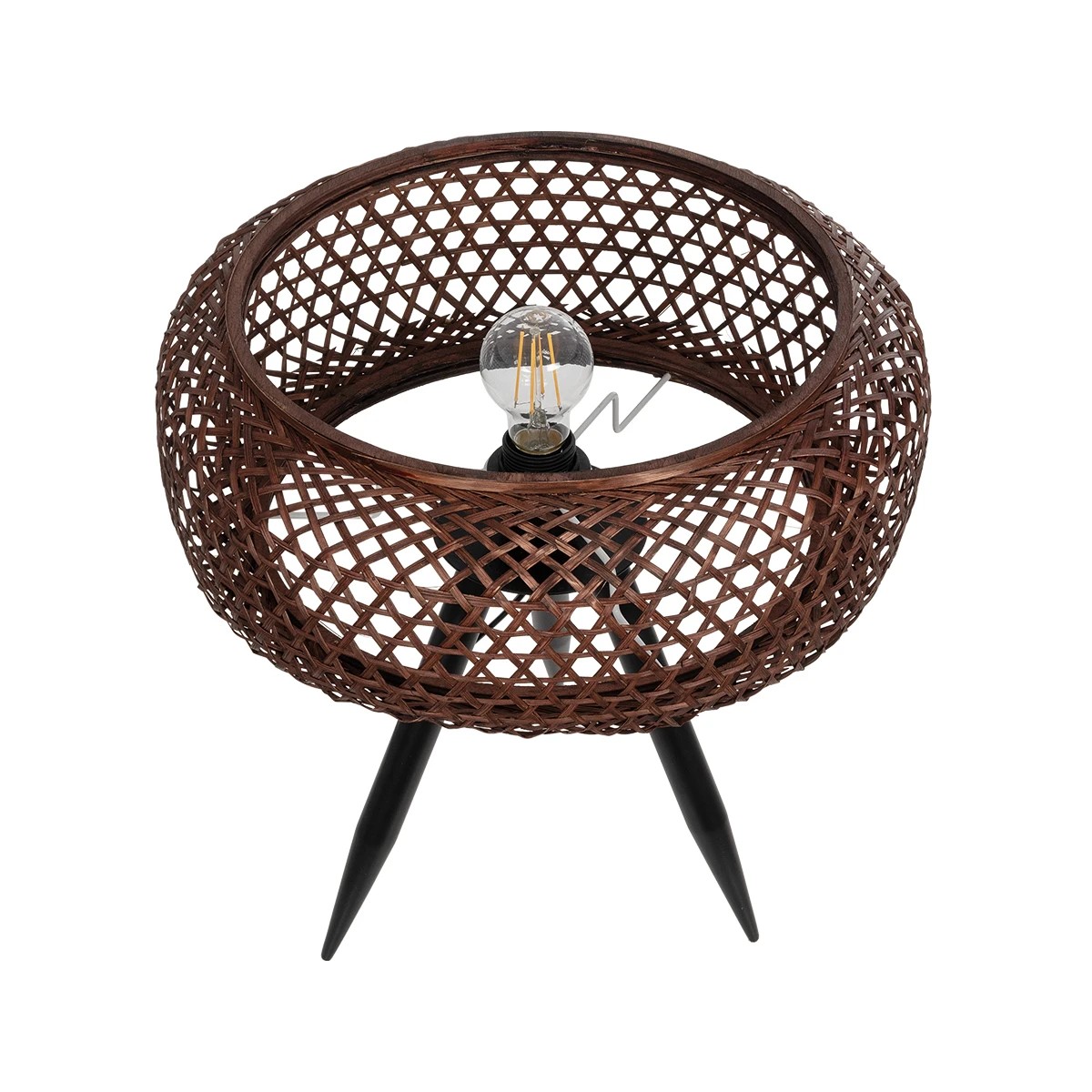 GloboStar® ZORION 999-0040 Vintage Επιτραπέζιο Φωτιστικό Πορτατίφ Μονόφωτο 1 x E27 IP20 Καφέ Ξύλο με Μαύρο Μέταλλο - Μ40 x Π40 x Υ43.5cm - Image 4