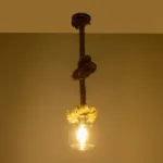 GLOBOSTAR® JAM 999-0116 Vintage Κρεμαστό Φωτιστικό Οροφής με Ντουί 1 x E27 AC 220-240V IP20 - Διάφανο & Μπεζ - Μ13 x Π13 x Υ125cm