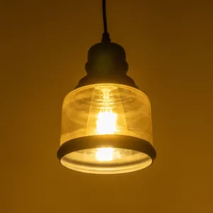 GLOBOSTAR® OLIVER 999-0187 Vintage Κρεμαστό Φωτιστικό Οροφής με Ντουί 1 x E27 AC 220-240V IP20 - Μελί & Μαύρο - Μ15 x Π15 x Υ21.5cm