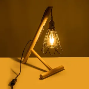 GloboStar® ELMA 999-0239 Μοντέρνο Επιτραπέζιο Φωτιστικό Πορτατίφ Μονόφωτο 1 x E27 IP20 Μπεζ Ξύλο με Μαύρο Μέταλλο - Μ35 x Π20 x Υ43cm