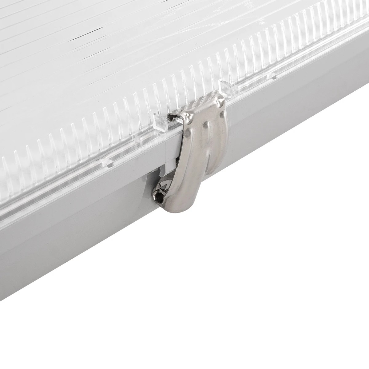 GLOBOSTAR® VIGAS 999-0250 Γραμμικό Βιομηχανικό Φωτιστικό Σκαφάκι Tri-Proof με Μεταλλικά Clips για 2 x Λάμπες T8 G13 90cm Τύπου Φθορίου LED Τροφοδοσίας Ενός Άκρου 120° AC 220-240V Αδιάβροχο IP65 - Γκρι με Διάφανο Κάλυμμα Πλαστικό PC - Μ100 x Π15 x Υ10cm - Image 5
