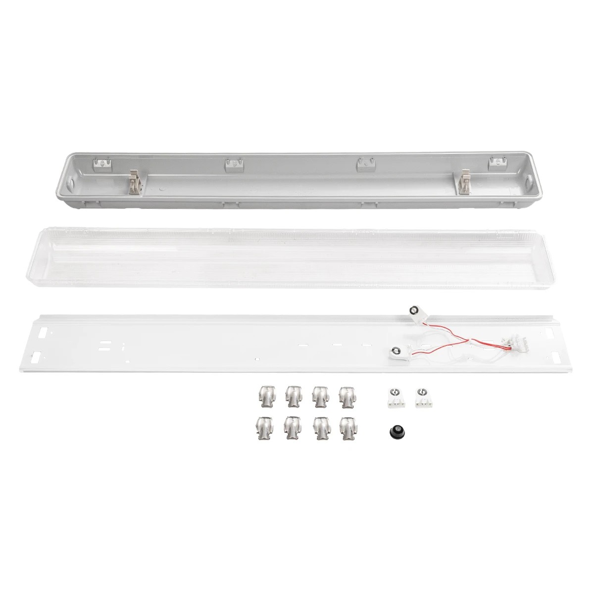 GLOBOSTAR® VIGAS 999-0250 Γραμμικό Βιομηχανικό Φωτιστικό Σκαφάκι Tri-Proof με Μεταλλικά Clips για 2 x Λάμπες T8 G13 90cm Τύπου Φθορίου LED Τροφοδοσίας Ενός Άκρου 120° AC 220-240V Αδιάβροχο IP65 - Γκρι με Διάφανο Κάλυμμα Πλαστικό PC - Μ100 x Π15 x Υ10cm - Image 9