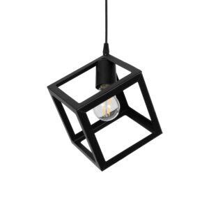 GloboStar® DISE 201-0049 Μοντέρνο Κρεμαστό Φωτιστικό Κύβος Μονόφωτο 1 x E27 IP20 Μαύρο Μέταλλο - Μ18 x Π18 x Υ68cm