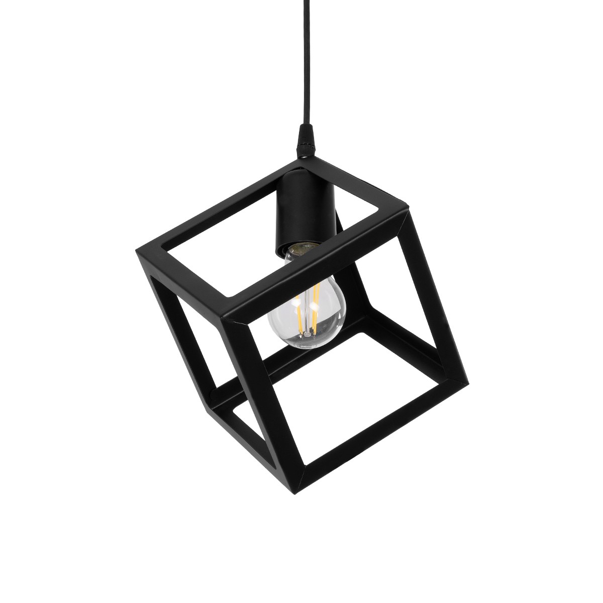 GloboStar® DISE 201-0049 Μοντέρνο Κρεμαστό Φωτιστικό Κύβος Μονόφωτο 1 x E27 IP20 Μαύρο Μέταλλο - Μ18 x Π18 x Υ68cm