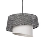 GloboStar® ALINA 203-0130 Μοντέρνο Κρεμαστό Φωτιστικό Καπέλο Μονόφωτο 1 x E27 IP20 Γκρι & Λευκό Ύφασμα - Μ30 x Π30 x Υ93cm